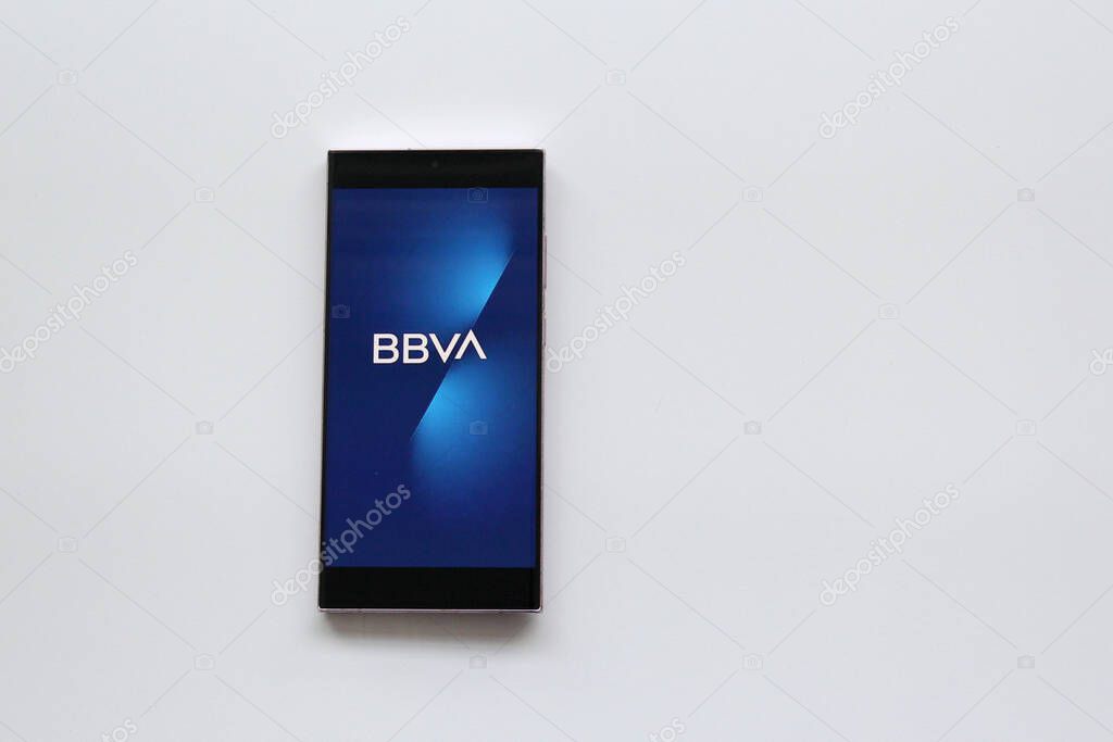 Mexico City, Mexico - Feb 22, 2025: BBVA, which stands for Banco Bilbao Vizcaya Argentaria, is a global financial group that offers financial products and services via app and web