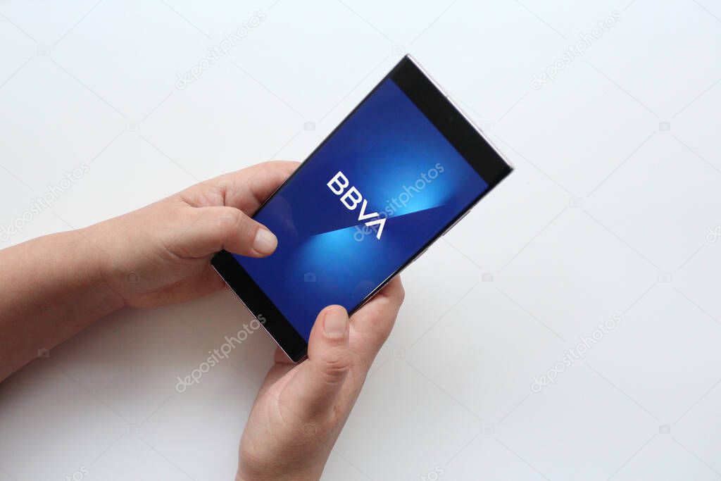 Mexico City, Mexico - Feb 22, 2025: BBVA, which stands for Banco Bilbao Vizcaya Argentaria, is a global financial group that offers financial products and services via app and web