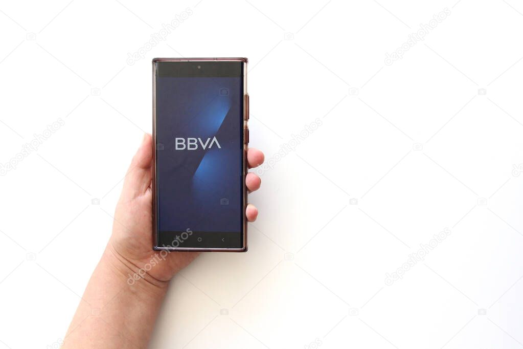 Mexico City, Mexico - Feb 22, 2025: BBVA, which stands for Banco Bilbao Vizcaya Argentaria, is a global financial group that offers financial products and services via app and web