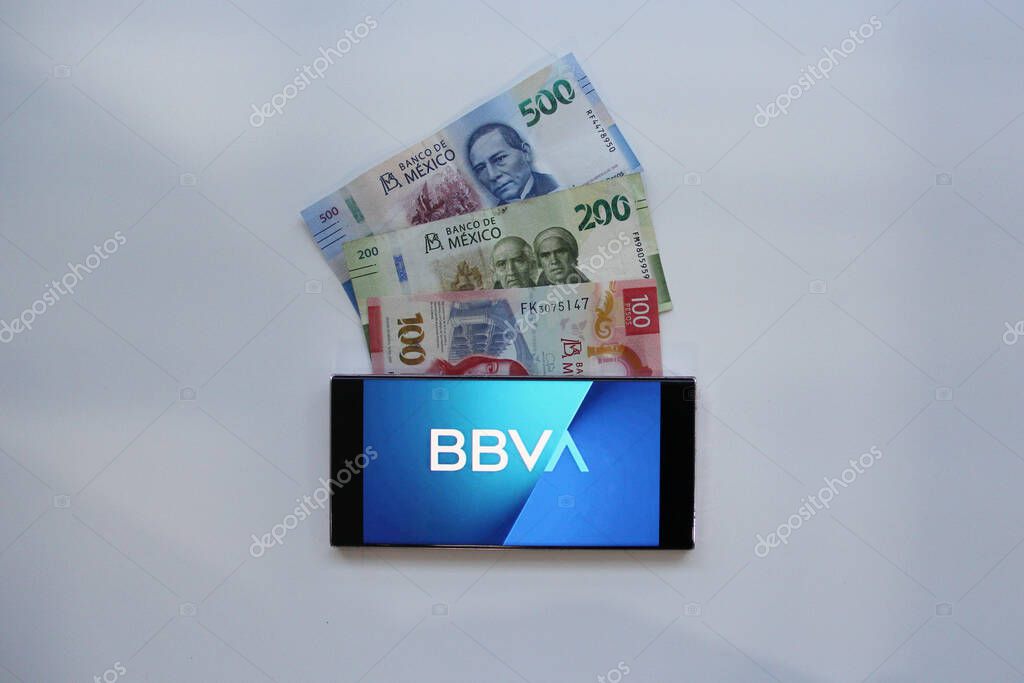 Mexico City, Mexico - Feb 22, 2025: BBVA, which stands for Banco Bilbao Vizcaya Argentaria, is a global financial group that offers financial products and services via app and web