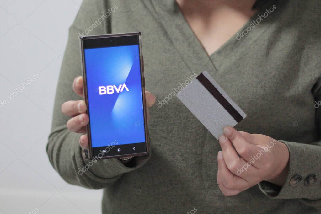 Mexico City, Mexico - Feb 22, 2025: BBVA, which stands for Banco Bilbao Vizcaya Argentaria, is a global financial group that offers financial products and services via app and web