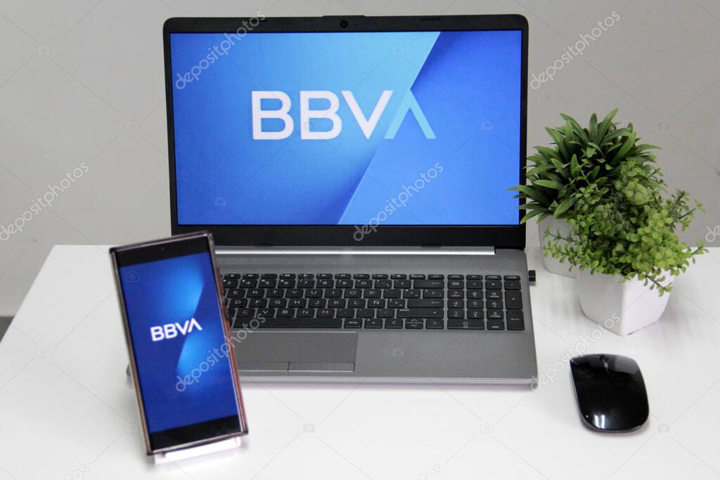 Mexico City, Mexico - Feb 22, 2025: BBVA, which stands for Banco Bilbao Vizcaya Argentaria, is a global financial group that offers financial products and services via app and web