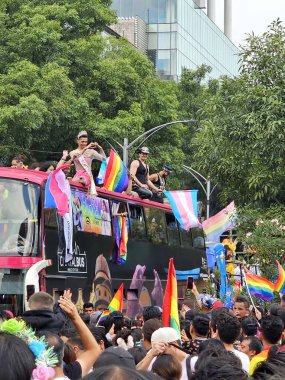 Mexico City, Mexico - 29 Haziran 2024: CDMX 'teki LGBT + gurur yürüyüşü, cinsel ve cinsiyet çeşitliliğini, lezbiyen, eşcinsel, biseksüel, transseksüel eşcinsellerin eşit hakları için yapılan bir gösteridir.