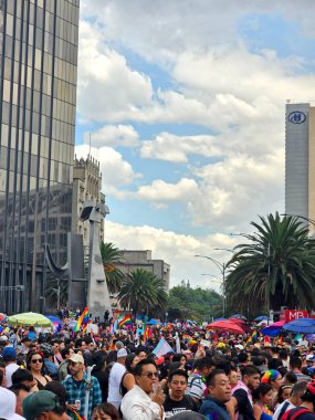 Mexico City, Mexico - 29 Haziran 2024: CDMX 'teki LGBT + gurur yürüyüşü, cinsel ve cinsiyet çeşitliliğini, lezbiyen, eşcinsel, biseksüel, transseksüel eşcinsellerin eşit hakları için yapılan bir gösteridir.