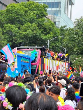 Mexico City, Mexico - 29 Haziran 2024: CDMX 'teki LGBT + gurur yürüyüşü, cinsel ve cinsiyet çeşitliliğini, lezbiyen, eşcinsel, biseksüel, transseksüel eşcinsellerin eşit hakları için yapılan bir gösteridir.