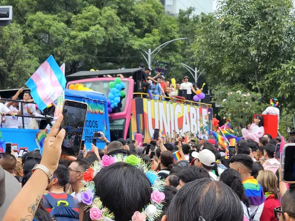 Mexico City, Mexico - 29 Haziran 2024: CDMX 'teki LGBT + gurur yürüyüşü, cinsel ve cinsiyet çeşitliliğini, lezbiyen, eşcinsel, biseksüel, transseksüel eşcinsellerin eşit hakları için yapılan bir gösteridir.