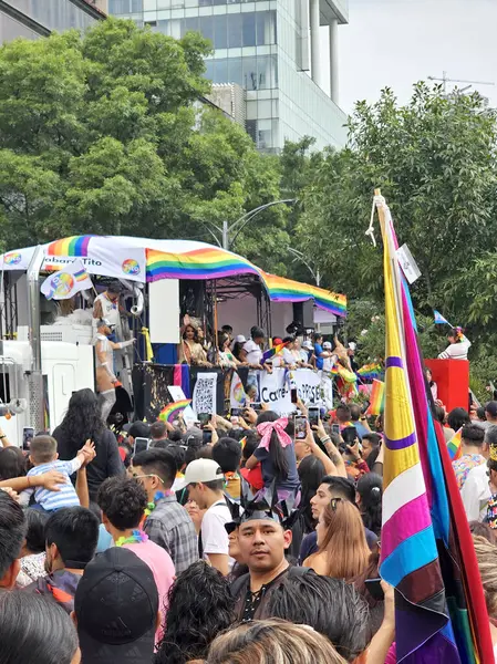 Mexico City, Mexico - 29 Haziran 2024: CDMX 'teki LGBT + gurur yürüyüşü, cinsel ve cinsiyet çeşitliliğini, lezbiyen, eşcinsel, biseksüel, transseksüel eşcinsellerin eşit hakları için yapılan bir gösteridir.