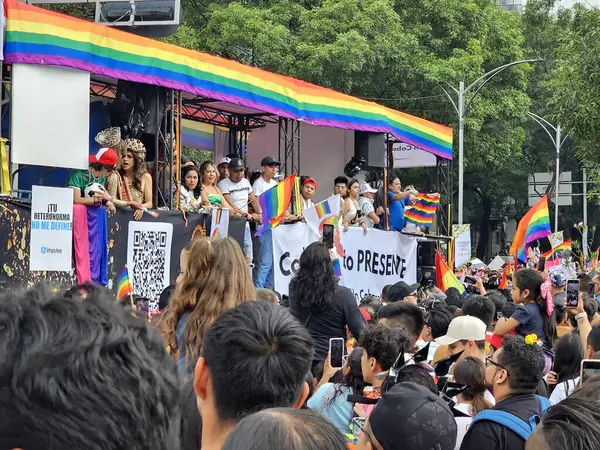 Mexico City, Mexico - 29 Haziran 2024: CDMX 'teki LGBT + gurur yürüyüşü, cinsel ve cinsiyet çeşitliliğini, lezbiyen, eşcinsel, biseksüel, transseksüel eşcinsellerin eşit hakları için yapılan bir gösteridir.