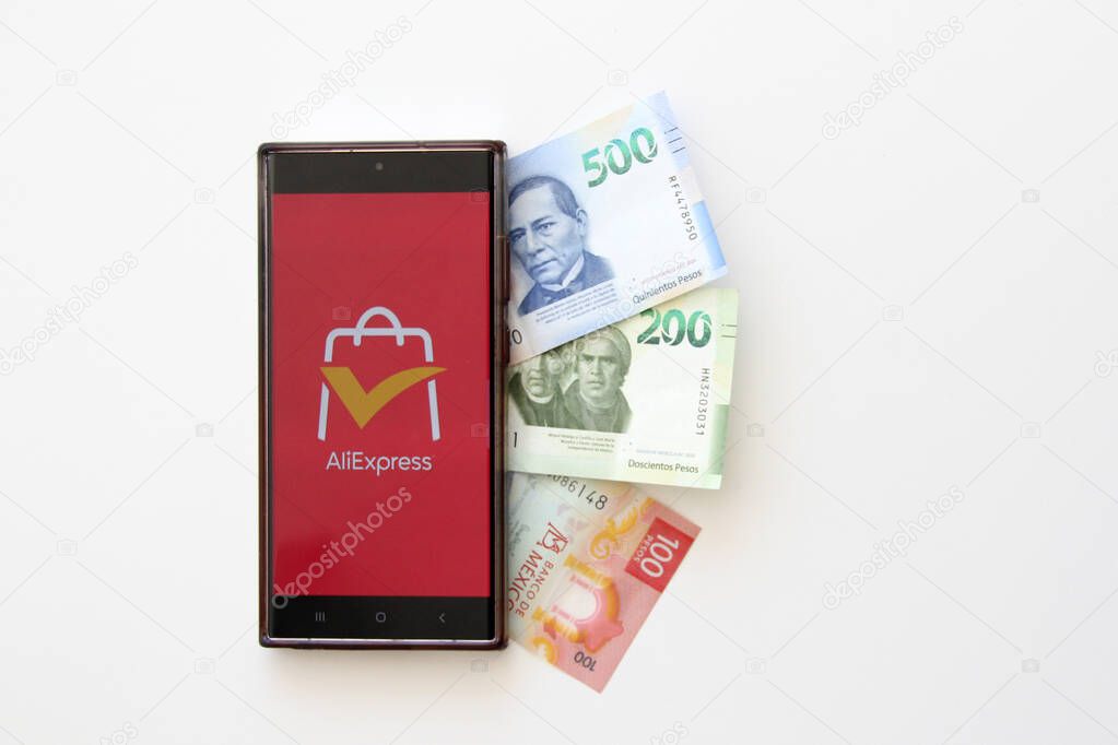 Mexico City, Mexico - Feb 22, 2025: AliExpress, the international e-commerce platform of the Alibaba Group, sells products at low prices