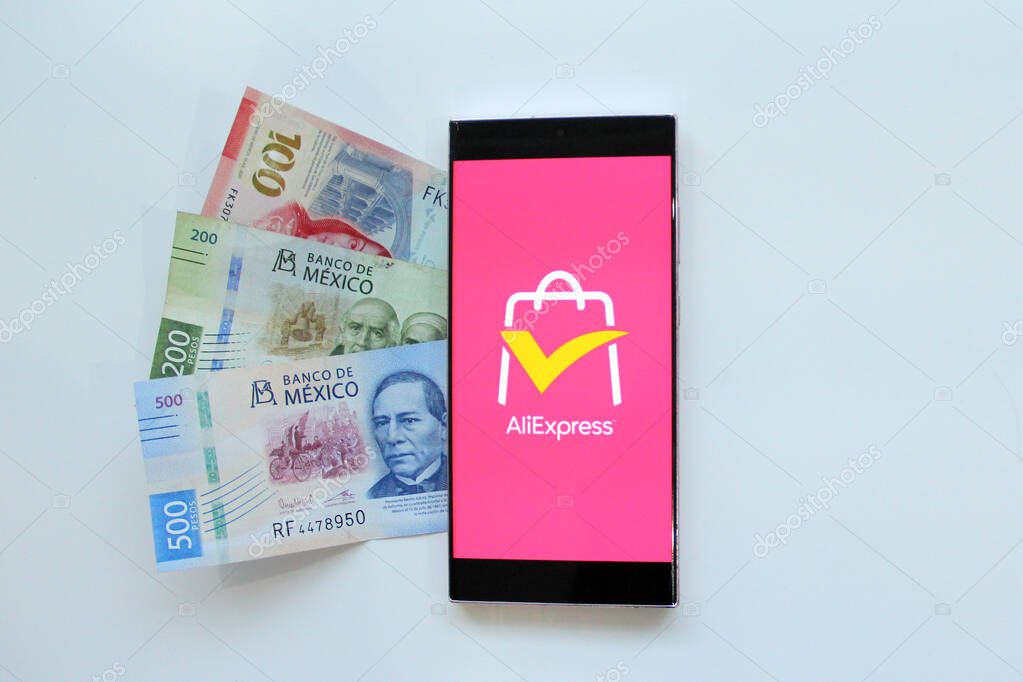 Mexico City, Mexico - Feb 22, 2025: AliExpress, the international e-commerce platform of the Alibaba Group, sells products at low prices