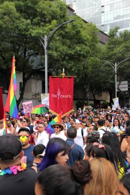 Mexico City, Mexico - 29 Haziran 2024: Onur Yürüyüşü, CDMX caddelerinde LGBTİ topluluğunun, lezbiyen, eşcinsel, biseksüel, trans ve interseksüel üyelerinin bir festival gösterisidir.