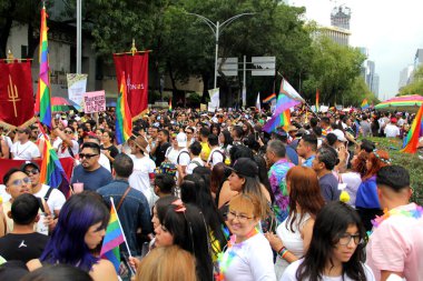 Mexico City, Mexico - 29 Haziran 2024: Onur Yürüyüşü, CDMX caddelerinde LGBTİ topluluğunun, lezbiyen, eşcinsel, biseksüel, trans ve interseksüel üyelerinin bir festival gösterisidir.