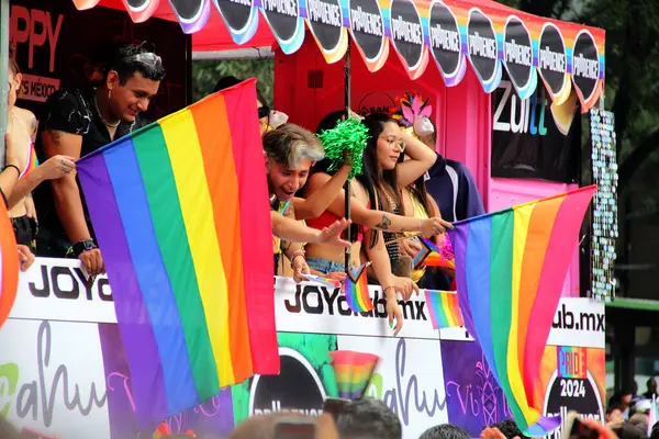 Mexico City, Mexico - 29 Haziran 2024: Onur Yürüyüşü, CDMX caddelerinde LGBTİ topluluğunun, lezbiyen, eşcinsel, biseksüel, trans ve interseksüel üyelerinin bir festival gösterisidir.