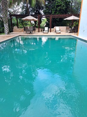 Merida, Yucatan, Meksika - 21 Kasım 2022: Merida, Yucatan 'daki Hacienda Santa Cruz butik oteli misafirlere doğa, huzur, konfor ve mahremiyet sunuyor