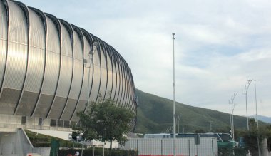 Monterrey, Nuevo Leon, Meksika - 29 Temmuz 2025: Guadalupe, Nuevo Leon, Meksika 'da bulunan BBVA Futbol Stadyumu, 2026 FIFA Dünya Kupası' na ev sahipliği yapmaktadır.
