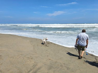 40 yaşındaki bekar Latin erkek, depresyon ve endişe üzerine çalışmak için duygusal destek köpeğiyle plajı seviyor.