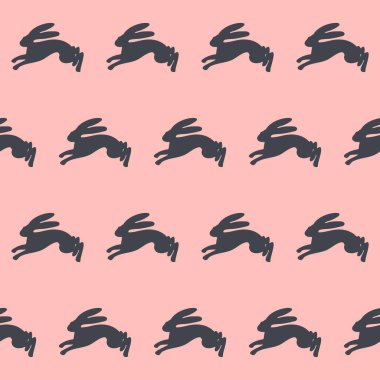 Pembe üzerinde tavşan siluetleri olan kusursuz vektör deseni. Paskalya arkaplanı, ambalaj kağıdı. Minimalist tasarım.