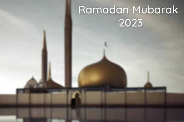 Ramadan Mubarak Auf Einem Modernen Moschee Hintergrund Geschrieben — Stockfoto