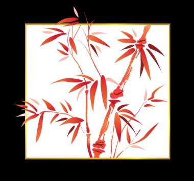 Fırça etkisi bambu. Sade arkaplanı olan kırmızı renkli bambu.