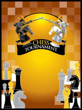 Bir satranç turnuvası poster düzeninin vektörü, sadece logonuzu ve detaylarınızı girmeniz yeterli..