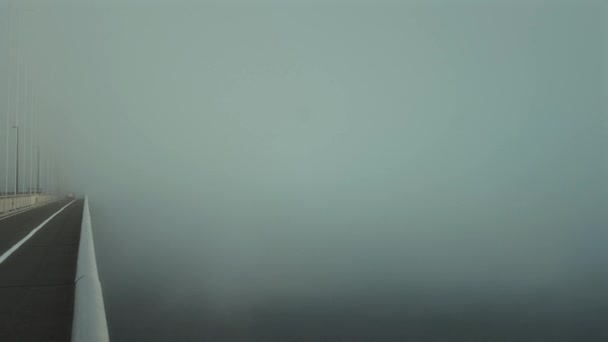 Eine Große Hängebrücke Über Die Mit Nebel Oder Haaren Bedeckte — Stockvideo