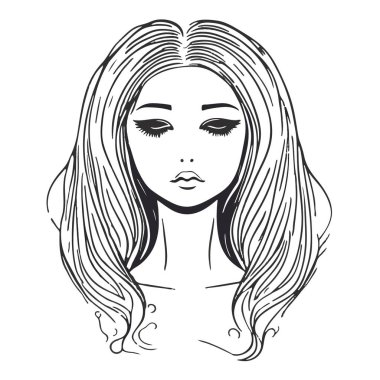 Uzun dalgalı saçlı, izole bir geçmişi olan bir kadının silueti..