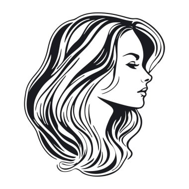 Uzun dalgalı saçlı, izole bir geçmişi olan bir kadının silueti..
