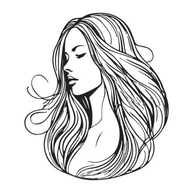 Uzun dalgalı saçlı, izole bir geçmişi olan bir kadının silueti..
