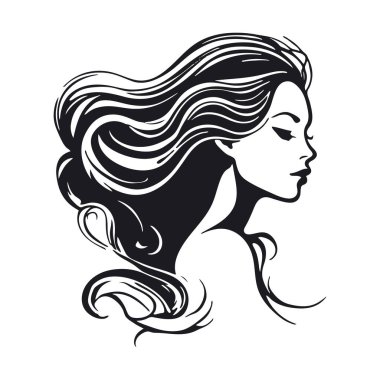 Uzun dalgalı saçlı, izole bir geçmişi olan bir kadının silueti..