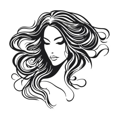Uzun dalgalı saçlı, izole bir geçmişi olan bir kadının silueti..