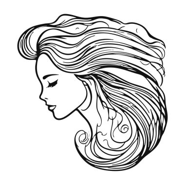 Uzun dalgalı saçlı, izole bir geçmişi olan bir kadının silueti..