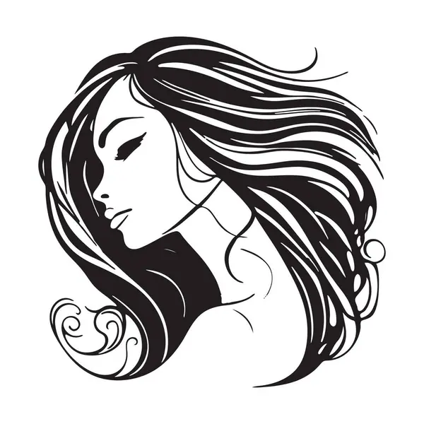 Silhouette Woman Long Flowing Hair Isolated Background Stock Illustration