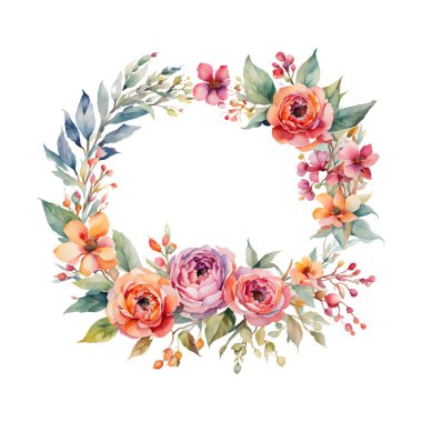 Çerçeveli suluboya çiçekler, Vektör EPS biçiminde davet kartı şablonu