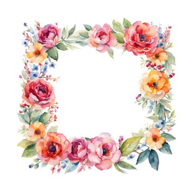 Çerçeveli suluboya çiçekler, Vektör EPS biçiminde davet kartı şablonu