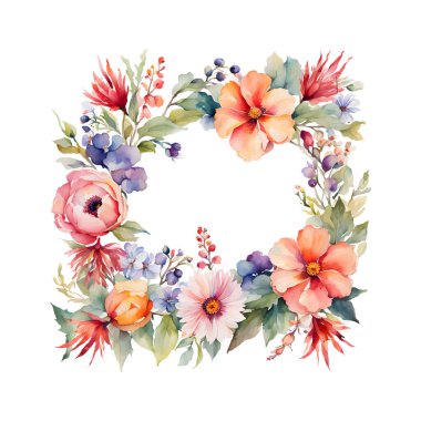 Çerçeveli suluboya çiçekler, Vektör EPS biçiminde davet kartı şablonu