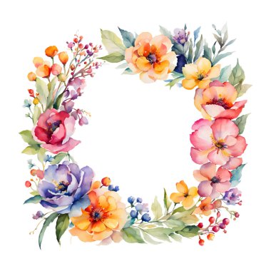 Çerçeveli suluboya çiçekler, Vektör EPS biçiminde davet kartı şablonu