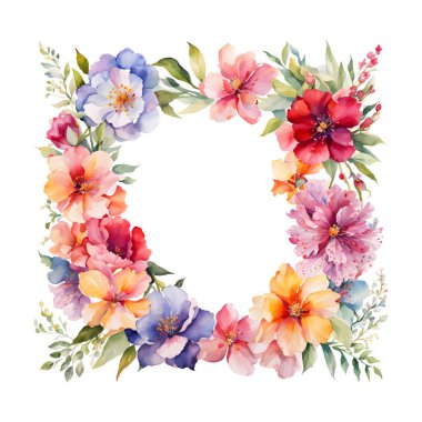 Çerçeveli suluboya çiçekler, Vektör EPS biçiminde davet kartı şablonu