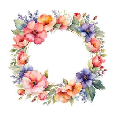 Çerçeveli suluboya çiçekler, Vektör EPS biçiminde davet kartı şablonu