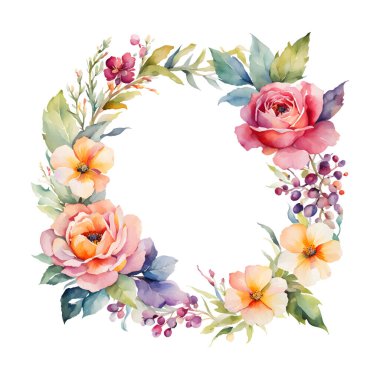 Çerçeveli suluboya çiçekler, Vektör EPS biçiminde davet kartı şablonu