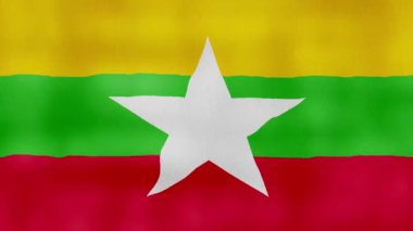 Myanmar bayrağı dalgalanan kumaş mükemmel döngü, tam ekran animasyon 4K Çözünürlük mp4