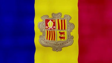 Andorra ülke bayrağı sallıyor, kumaş mükemmel döngü, tam ekran animasyon 4K Çözünürlük. mp4