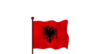 Arnavutluk bayrağı göndere çeken video animasyonu, ülkenin adı ve 4K Kararı 'nın tanıtımı.