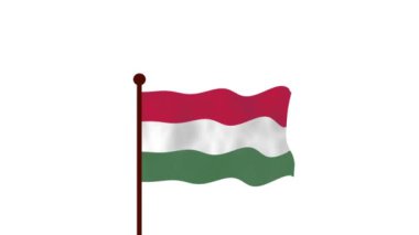 Macaristan animasyon videosu bayrağı göndere çekiyor, ülkenin adı ve 4K Kararı tanıtılıyor.