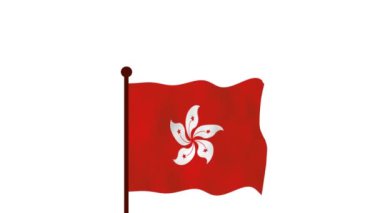 Hong Kong animasyon videosu bayrağı kaldırıyor, ülke adı ve bayrak 4K Kararı tanıtılıyor.