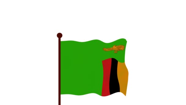 Zambia Animated Video Raising Flag Introduction Country Name Flag Resolution — Stock Video