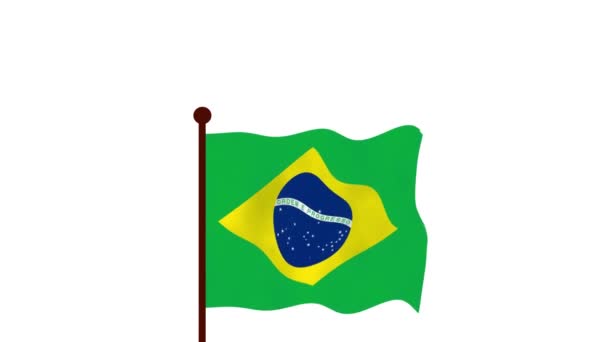 Brasil Vídeo Animado Levantando Bandeira Introdução Nome País Bandeira Resolução — Vídeo de Stock