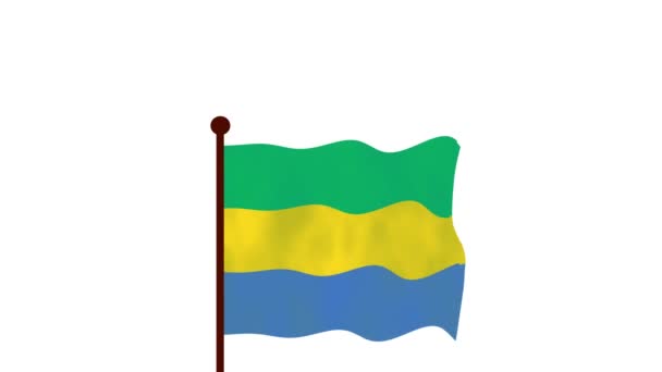 Gabon Animated Video Raising Flag Introduction Country Name Flag Resolution — Stock Video