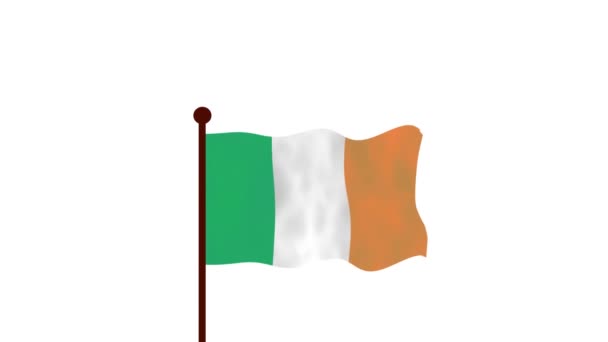 Ierland Geanimeerde Video Die Vlag Hijsen Introductie Van Landnaam Vlag — Stockvideo