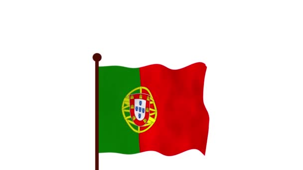 Португалия Анимировала Видео Поднятия Флага Введения Названия Страны Флага — стоковое видео