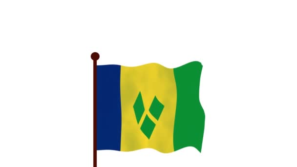 Άγιος Βικέντιος Και Γρεναδίνες Κινουμένων Σχεδίων Βίντεο Που Υψώνουν Σημαία — Αρχείο Βίντεο